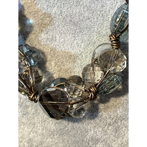 Cindy Ensor Designs Leather Hand Knotted Blue & Gray Crystal Cluster Necklace - Picture 4 of 6